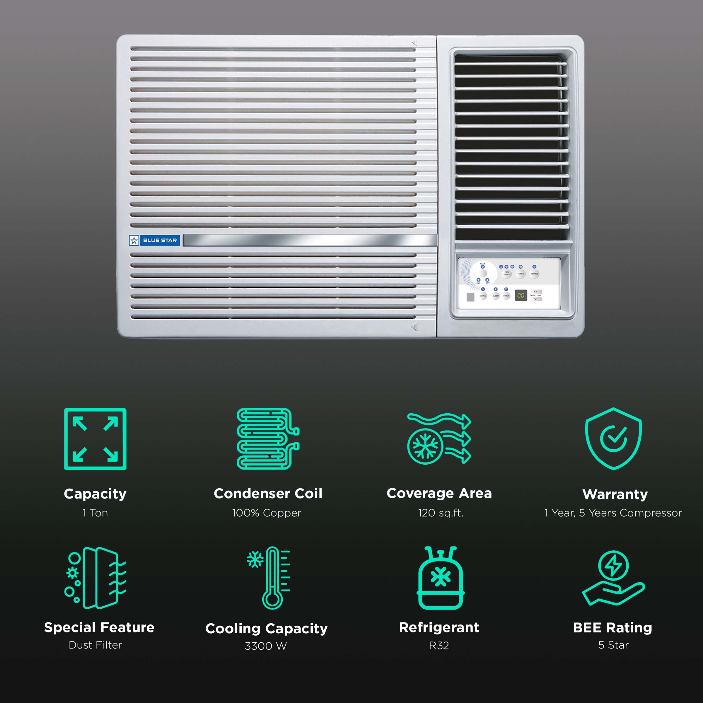 Blue star 1 ton store window ac dimensions